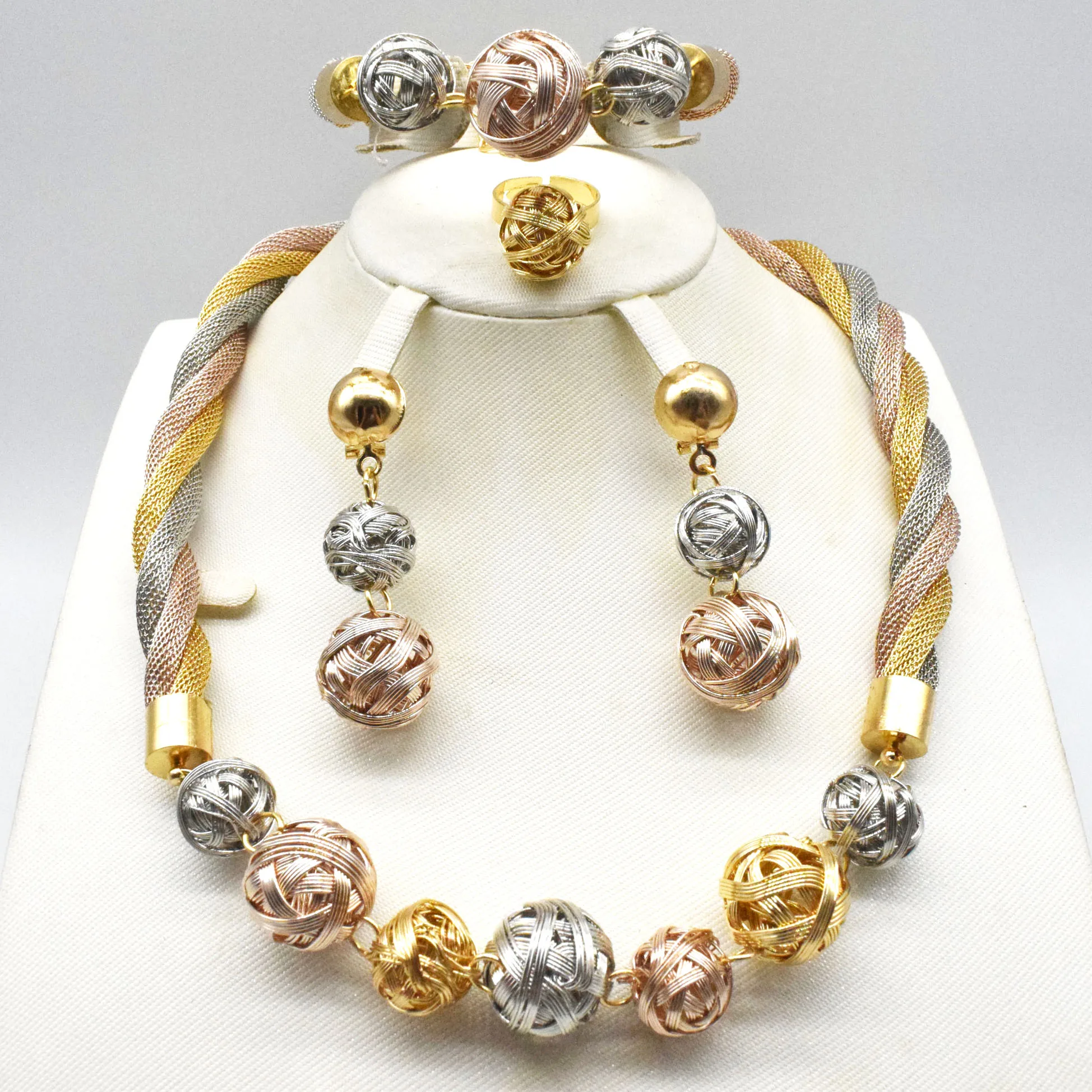 Rose Gold Color Crystal Necklace Earring Bracelet Ring Set Rhinestone New Simple Party Dress Jewelry Sets For Women | Украшения и