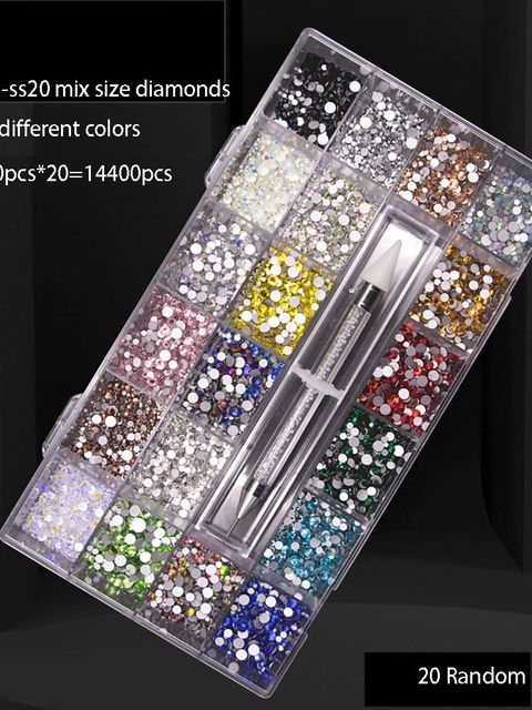 Multi Nail Rhinestones Kit Flatback 240pcs Alloy Charms (Neon,Pink,AB,Blue) Glass Jewelry Nail Art Crystal Box 2022