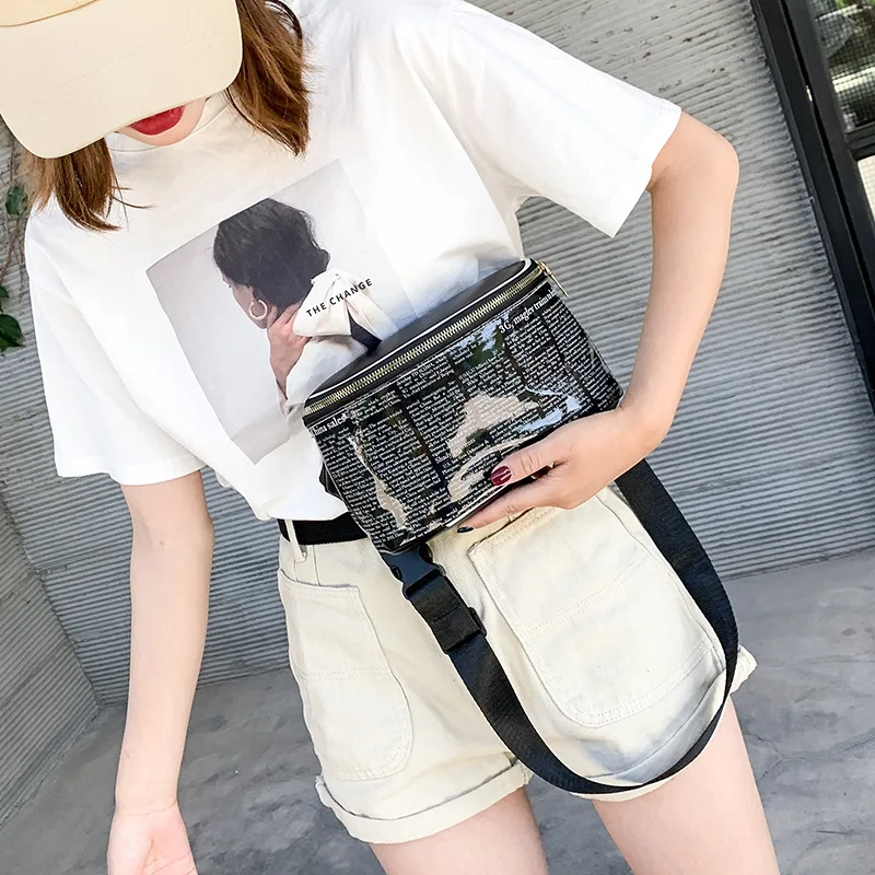 

2019 Summer Korean New Style Large Capacity Outdoor Sport Waist Bag Shoulder Cross-body WOMEN'S Bag Casual Laser Lettered Wallet