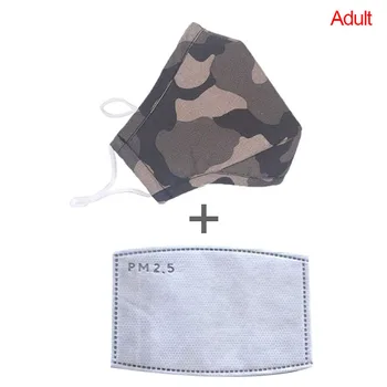 

Adults Children Mask with one filter Gray Unisex PM2.5 Mask Army Camo Print Mouth Mask Cotton Dust proof Face Masks