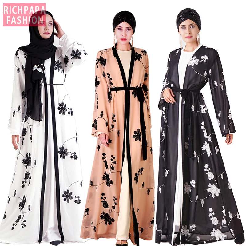 Embroidery Abaya Kimono Muslim Hijab Dress Kaftans Dubai Abayas For Women Turkish Islamic Clothing Caftan Turkey Robe Femme Jurk |