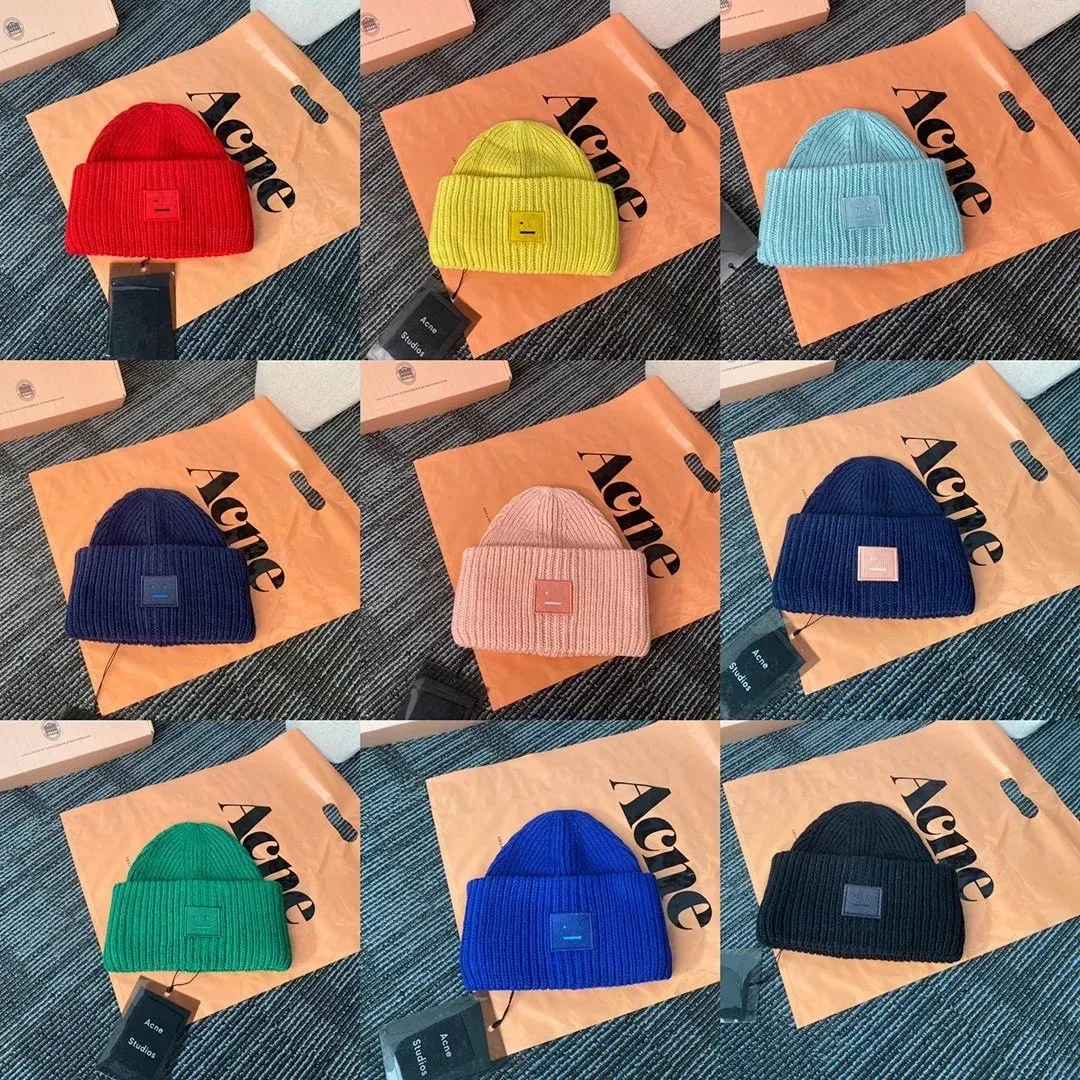 AC Studios Smiling face Beanie Skull Caps knitted Cashmere Eye Warm Couple Lovers Acne Hats Tide Street Hip-hop Wool Cap Adult