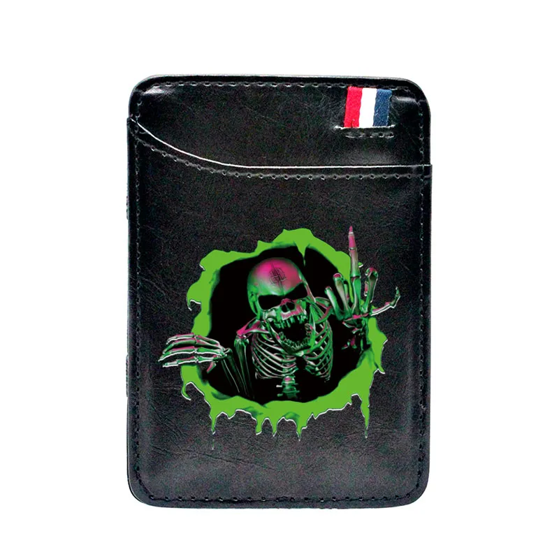 

Cool Men Classic Skull Skeleton Pu Leather Magic Wallets Steampunk Women Money Clips Card Purse Thin Cash Holder