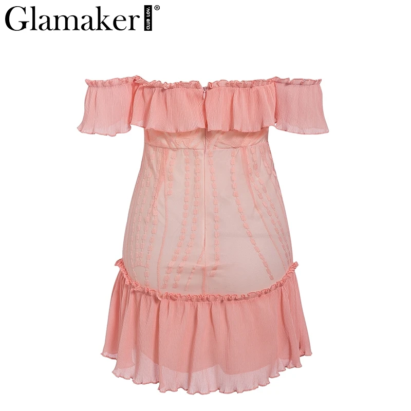 Glamaker, платье с открытыми плечами, ярко-розовое, а-силуэт, сексуальное, кружевное, вечернее, короткое, для девушек, платье для вечеринки, мини, Цветочное платье для женщин, элегантное