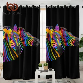 

BeddingOutlet Colorful Zebra Curtains 3D African Animal Window Curtain Black Thick Curtains For Bedroom Rainbow Curtain 1pc