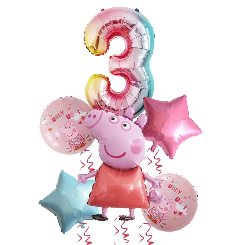 6 шт. Свинка Пеппа цвет Джордж воздушный шар для вечеринки на день рождения Декор 1 2 3 рождения номер globos розовый синий свинья игрушки для вечеринки перед рождением ребенка вечерние принадлежности