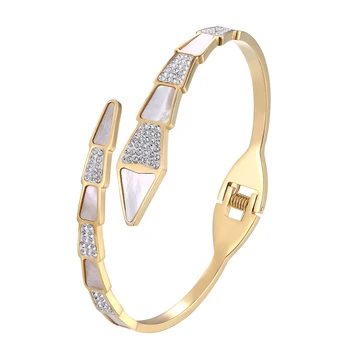 

Snake-Shaped Bracelets & Bangle Composed Of Zircon And Shells Bangle For Women Brand Gift Stainless Steel Gold Color Jewelry