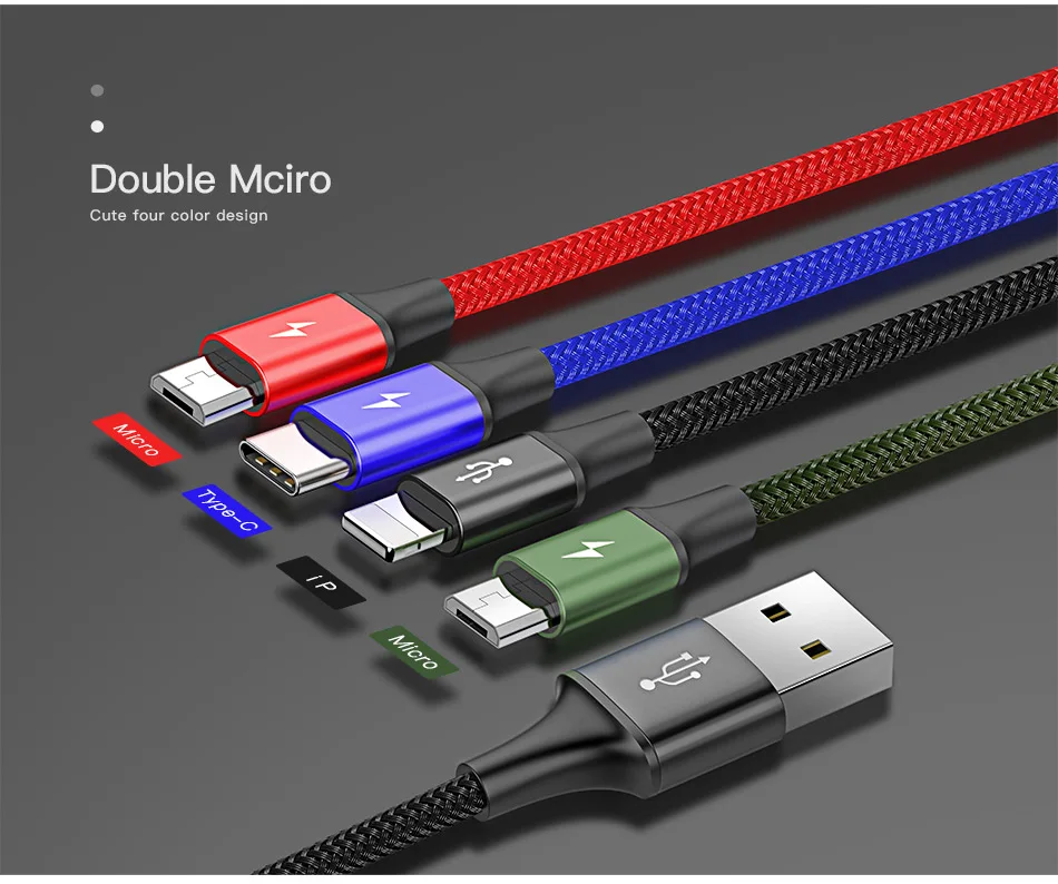Baseus 4 в 1 мульти USB кабель системы освещения micro usb type c кабель зарядное устройство для iPhone 8 samsung huawei xiaomi 9 Android