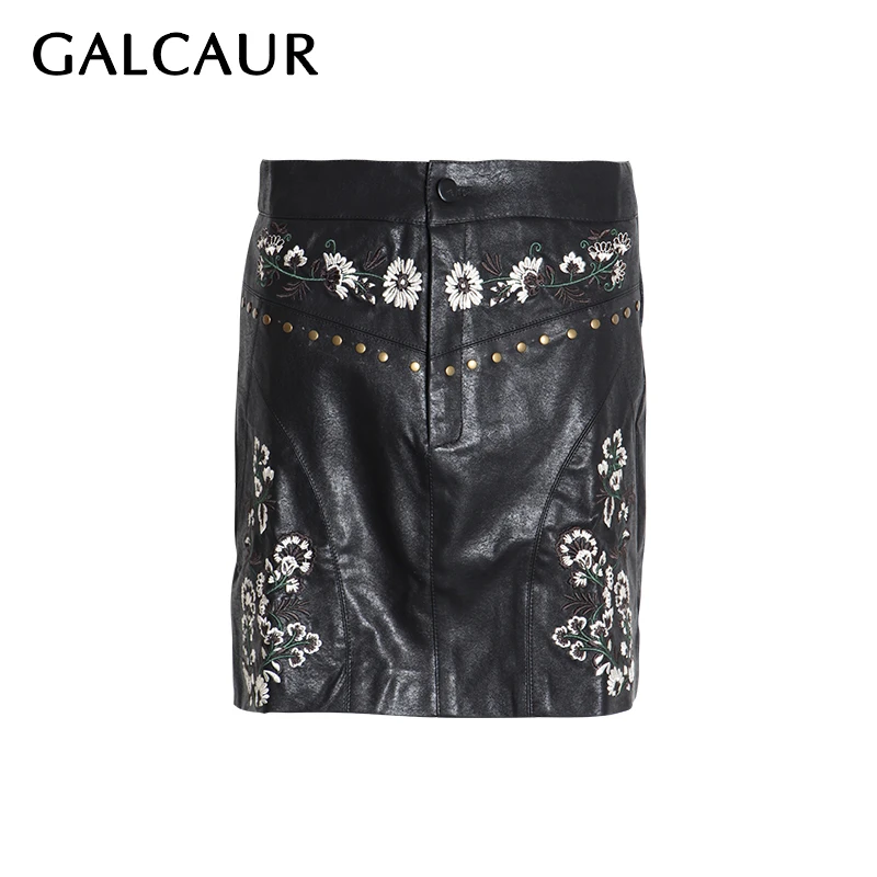 CALCAUR/Женская юбка из искусственной кожи с вышивкой в стиле пэчворк, прямые мини юбки с завышенной талией, женская модная уличная одежда, Новинка лета года