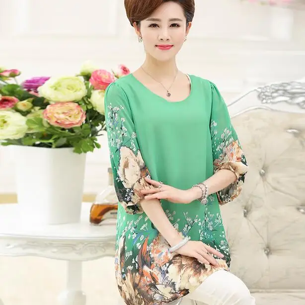 Blusa Femininas летние женские топы, шифоновые рубашки для мамы размера плюс летняя блузка женская одежда пуловер WF182