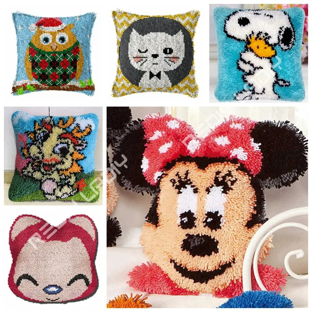 

Latch Hook Kits Owl in Hat Cushion Cover Pre-Printed Canvas DIY Yarn Crocheting Crafts Pillow Case Sofa Bed Pillows Home Decor