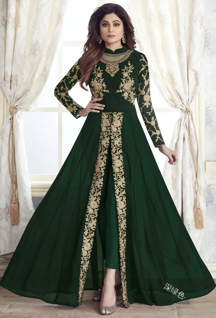 dark green Huapate Новое Европейское и американское Ретро платье с принтом с длинным рукавом и круглым вырезом из двух частей темпераментное шифоновое женское платье - Цвет: dark green