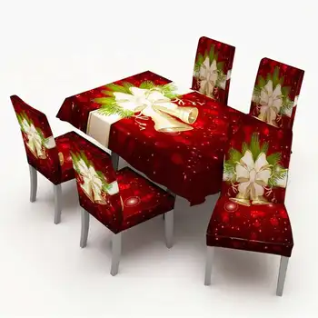 

Merry Christmas 4 Sizes Polyester Table Cloth Chair Cover Christmas Bell Party For Home Decor Christmas Decoration