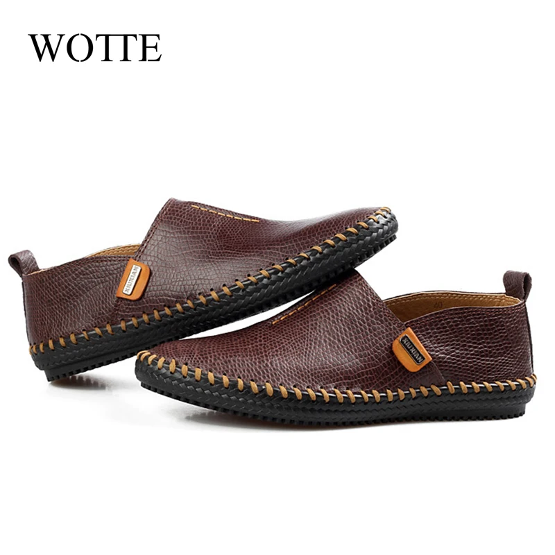 

WOTTE Men Casual Shoes Breathable Soft Leather Loafers Comfortable England Driving Shoes For Men Chaussure Homme Big Size 38-45