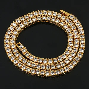 5 мм Bling Iced Out Стразы ожерелье Циркон 1 ряд теннисная цепочка для мужчин хип хоп ювелирные изделия Золотая теннисная цепочка s с подарочной коробкой - Окраска металла: Gold