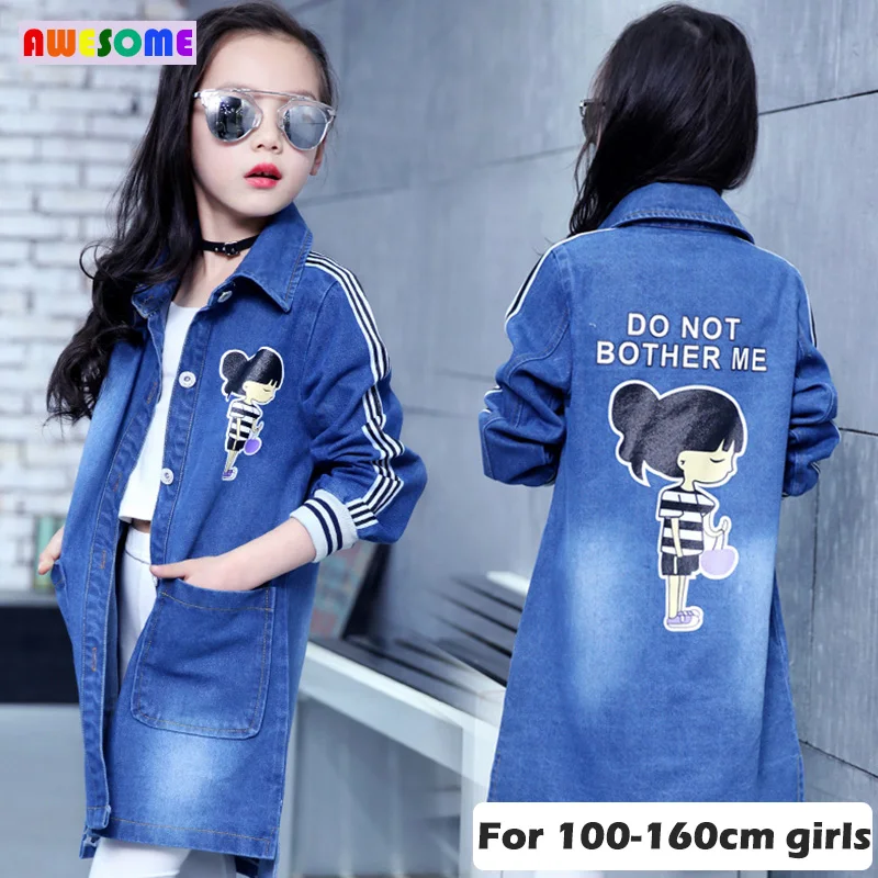 

2020 Spring Children's Teens Clothes Long Denim Windbreaker Coat for Girls Casual Jeans Thin Trench Outfit 6 7 8 9 10 12 13 Year