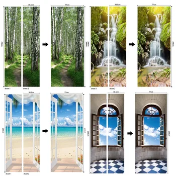

77x200cm Creative 3D Door Sticker PVC Self Adhesive Wallpaper On the Doors DIY Renovation Waterproof Poster For Bedroom