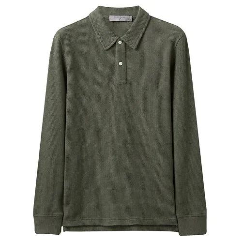 Giordano мужские рубашки поло с вафельным узором, с длинными рукавами, мужские плотные однотонные поло Para Hombre, с разрезом по подолу, Camisa Polo 01019783 - Цвет: 58Green