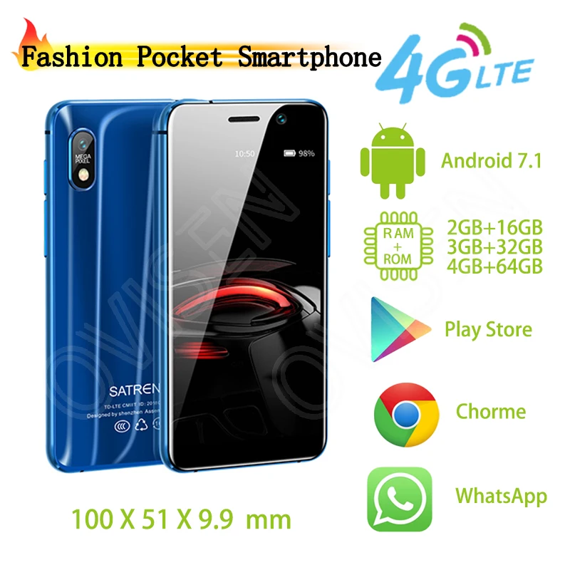 Pocket 4G LTE смартфон на Android четыре ядра ультратонкий сотовый телефон Google Play Store две Sim