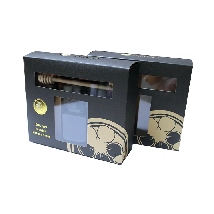 Customized Gold Foil Logo Brown Kraft Honey Jar Packaging Box With PVC Clear Window 2