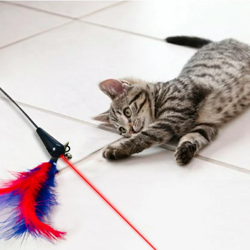 Светодиодный Pet Chase лазерной Дразнилка с перьями игрушечная кошка лампа в виде котенка интерактивные игрушки с колокольчиками