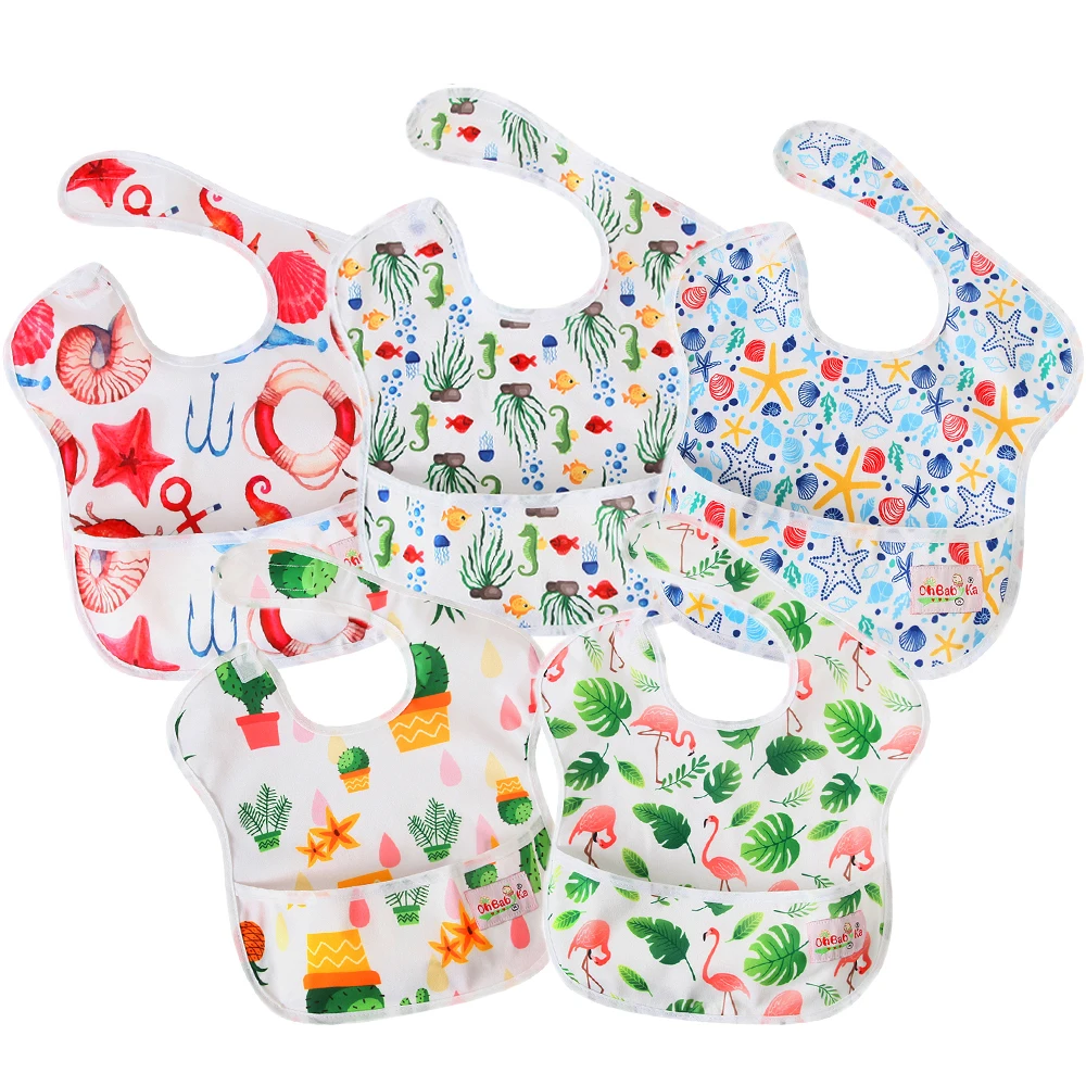 

5PCS/PACK Baby Bibs Waterproof Infantil Feeding Bandana Bib Ohbabyka Brand Baby Food Bib Unicorn Patterns Print Baby Things