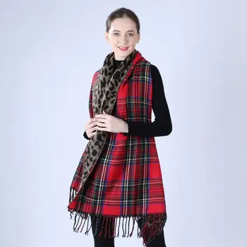 

New plaid leopard print double-sided scarf for women autumn and winter imitation cashmere jacquard fringed shawl scarf