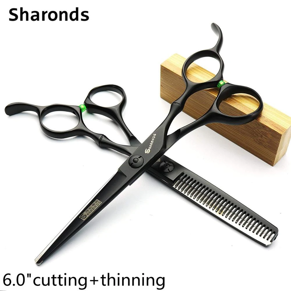 Sharonds Professional Hairdressing Scissors 6 0 Inch 440c Japanese Barber Scissors Black Salon Style Hair Thinning Scissors Set Hair Scissors Aliexpress