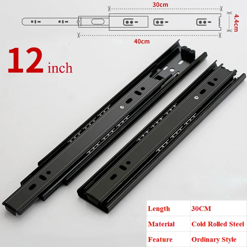 12 inch Высококачественная направляющая из нержавеющей стали 1"-20" для выдвижных ящиков, с мягким закрытием, для мебели, направляющая для выдвижных ящиков, раздвижная трехсекционная направляющая для шкафа - Цвет: 12 inch