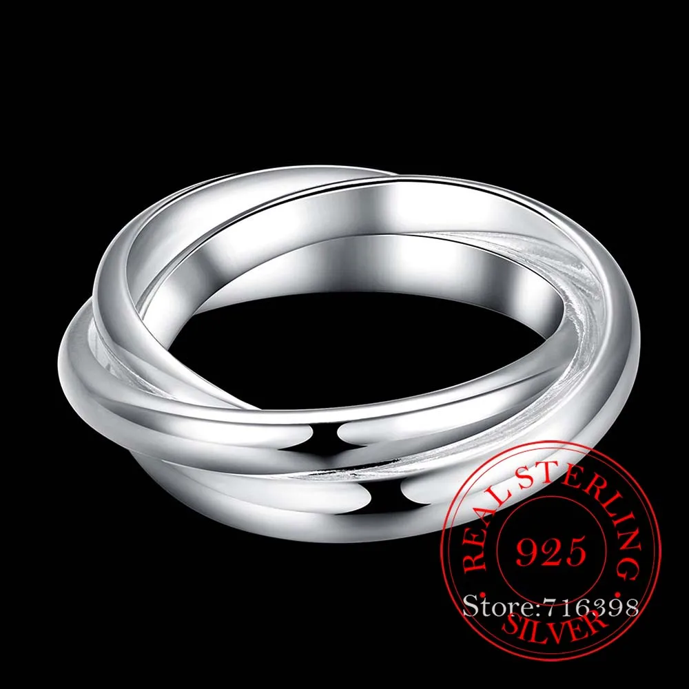925 Sterling Silver Jewelry Three Circles Couple's Wedding Silver Rings Women Men