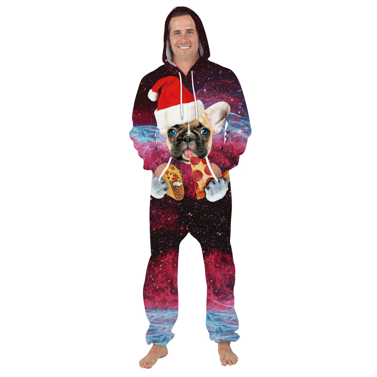 

2019 Men Christmas 3D Santa Print Full Print Zipper Pocket Jumpsuit Casual Streetwear Hoodies Playsuit Unisex Streetweat Outfit