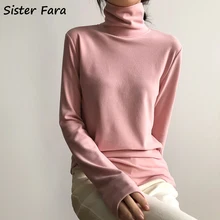 

Sister Fara Spring Autumn Solid Turtleneck Knit Shirt Women Long Sleeve Slim Knitting Sweater Ladies Pullover Bottoming Shirt