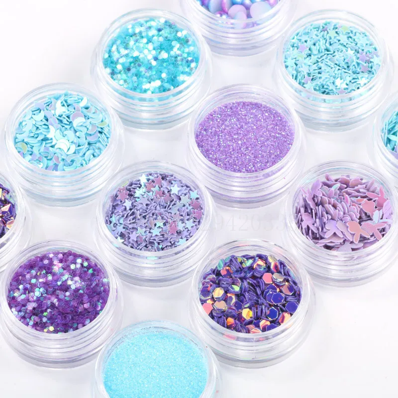 

12 jar/Sets Nail Glitter Mixed sequins posted girl eye makeup glitter Star/Meramid/Hemispher pearls Flake Nail Art Decorations