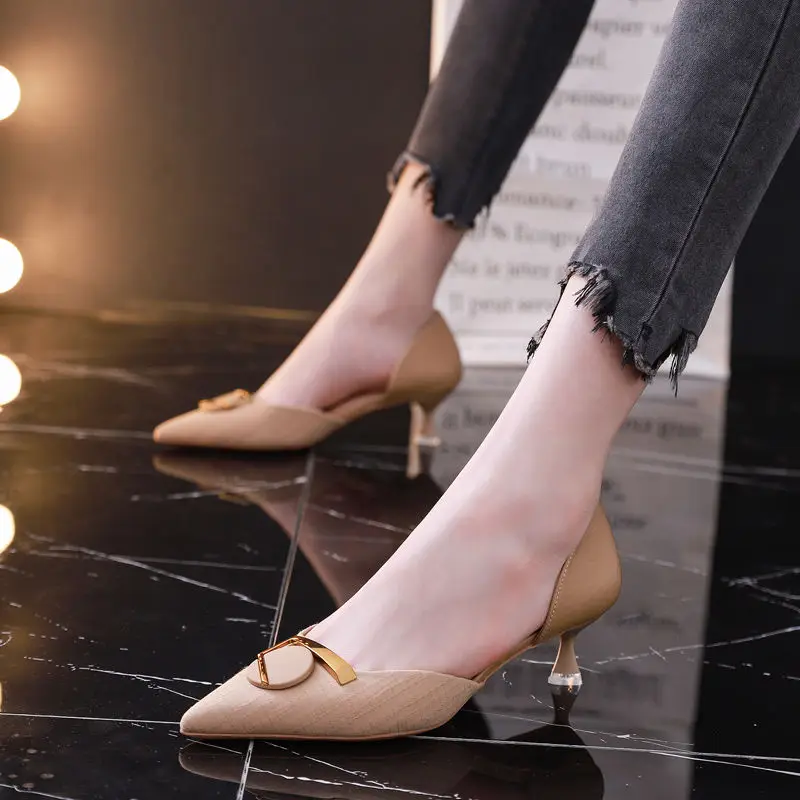 

Autumn Women Shoes Stiletto Heels Slingbacks Ankle Strap Pointed Toe Sexy Ladies High Heel Shoes Two-piece Pumps Party Wedding