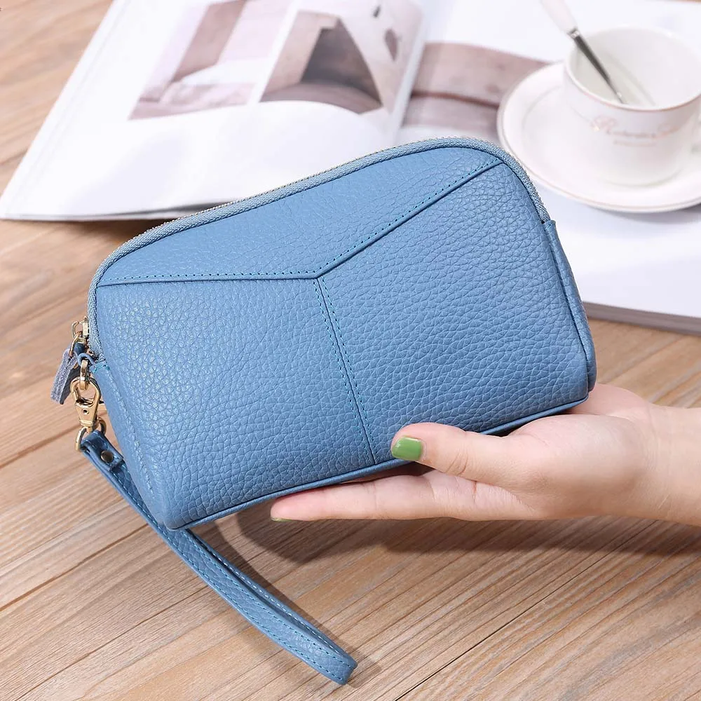 Light Blue BOBOSCLAN женский кожаный кошелек женская сумка клатч с застежкой кошелек на молнии Длинный кошелек держатель для карт высокое качество сумка для денег для дам - Цвет: Light Blue