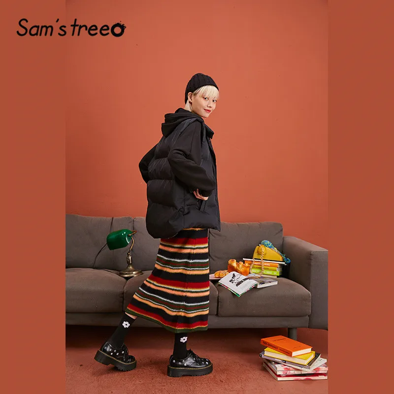 SAM'S TREE, черный однотонный прямой теплый пуховый жилет, пальто для женщин, зима, белая, чистая, на молнии, без рукавов, женская верхняя одежда