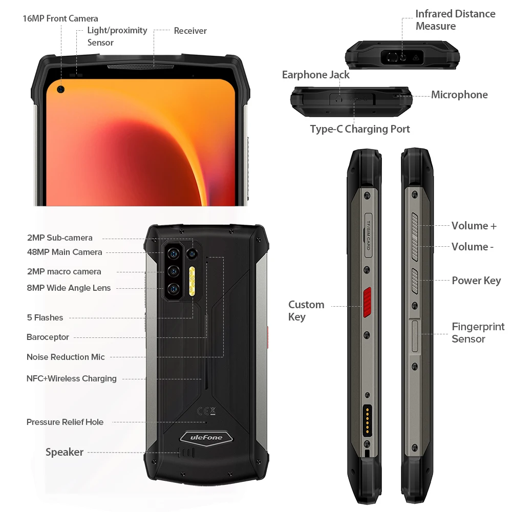 Global Version Ulefone Armor 13 13200mAh Waterproof Rugged Smartphone 8GB+256GB Helio G95 Android 11 6.81” NFC 4G Mobile Phones