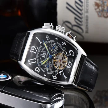 

Franck- Muller- New Automatic Mechanical Men Watch Silver Blue Stainless Steel Transparent Sapphire Glass AAA Glide Watches 2