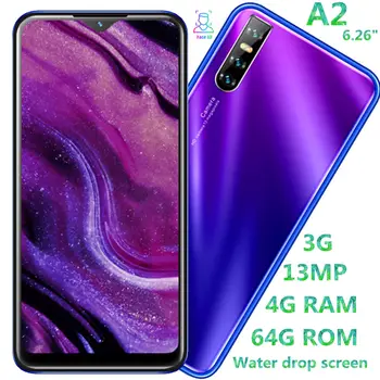 

A2 quad core Global Version smartphones 4GB 64GB 13MP 6.26 water drop screen android mobile phones face ID unlocked celulares