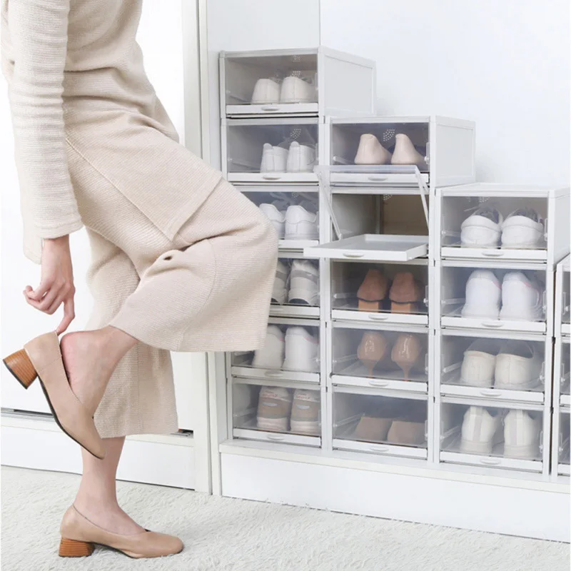 

Transparent Drawer Case Plastic Shoe Box Thickened Flip Design Shoe Storage Artifact Home Storage Box Shoe Storage Organizer