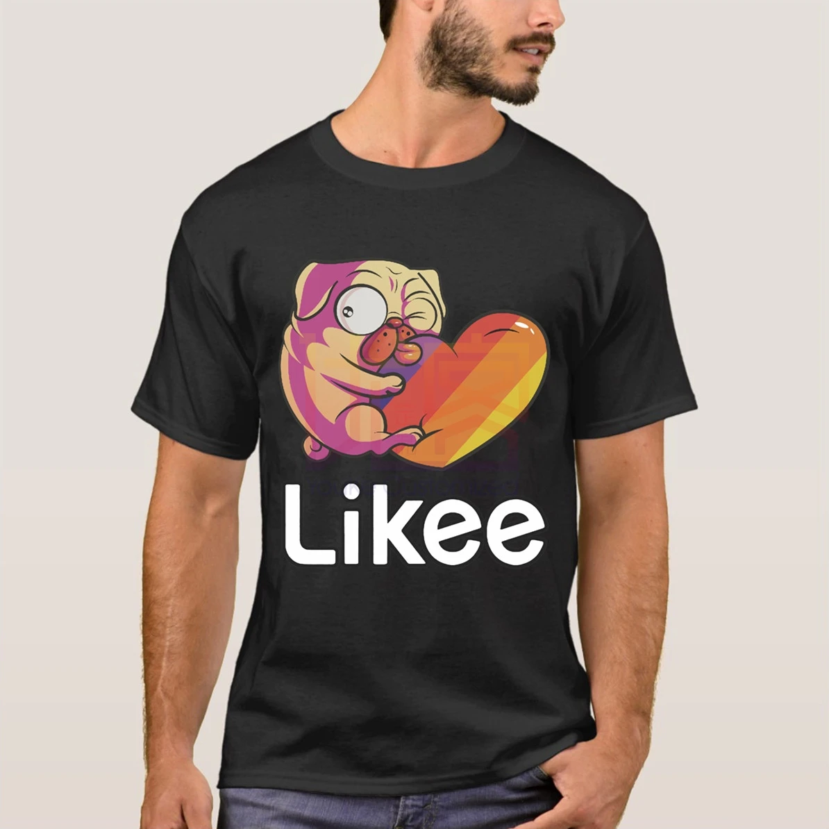 Likee App Heart Dog T-Shirt Clothes Popular Crewneck 100% Cotton Tees Amazing Short Sleeve Unique For Men Tops | Мужская одежда