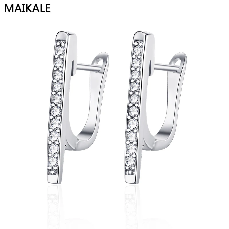 MAIKALE, новинка, креативные корейские серьги, модное ювелирное изделие для женщин, кнопка, циркон, серебряный цвет, роскошные u-образные серьги-гвоздики