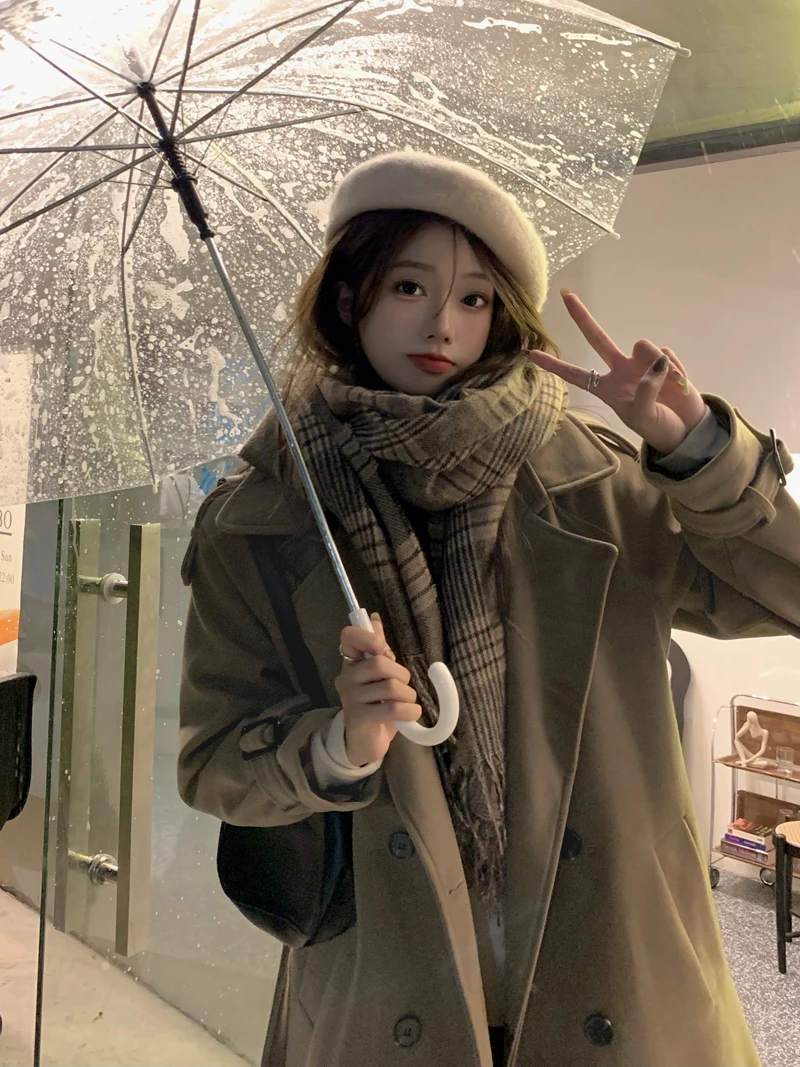 

Three teil homemade fall and winter in the new long little upset female cloth coat loose woolen cloth coat