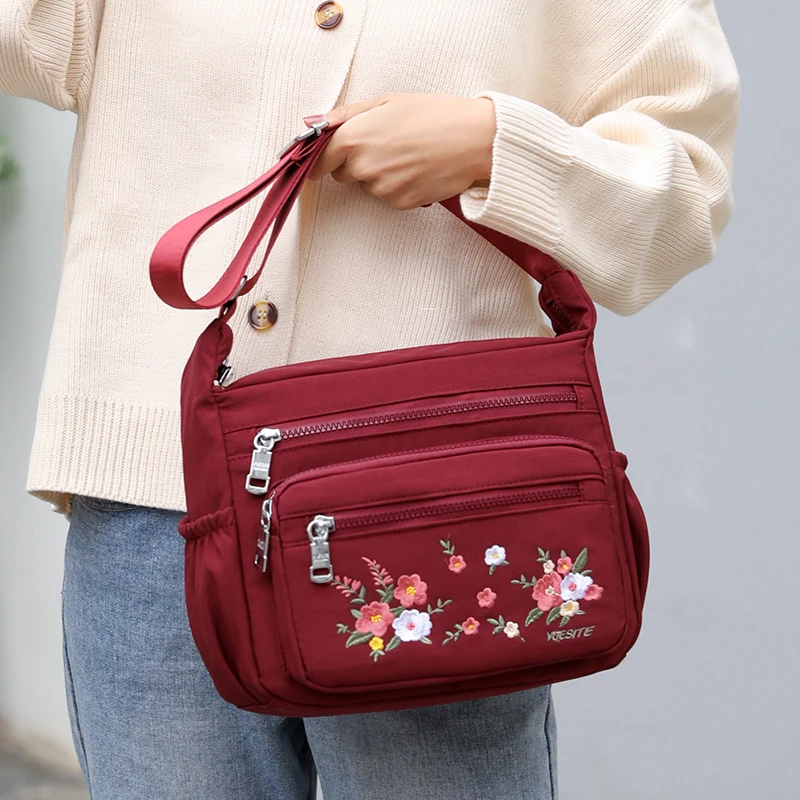 

Multi-function Casual Women Shoulder Bags Big Capacity Waterproof Nylon Lady Handbags Fashion Embroidery Flower Woman Bags