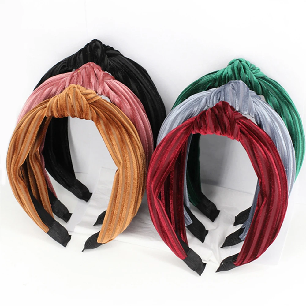 Solid Color Headband for Women Korean Soft Velvet Knotted Hairband Handmade Bowknot Hair Hoop Girls Hair Accessories