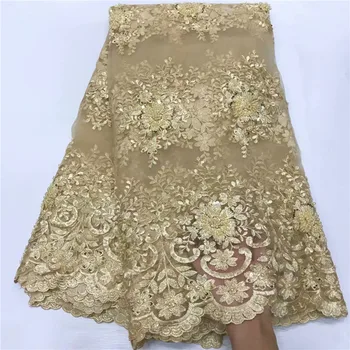 

Bridal french tulle lace fabric beaded african lace fabric high quality lace 5yards net lace fabric for wedding dress j15-77