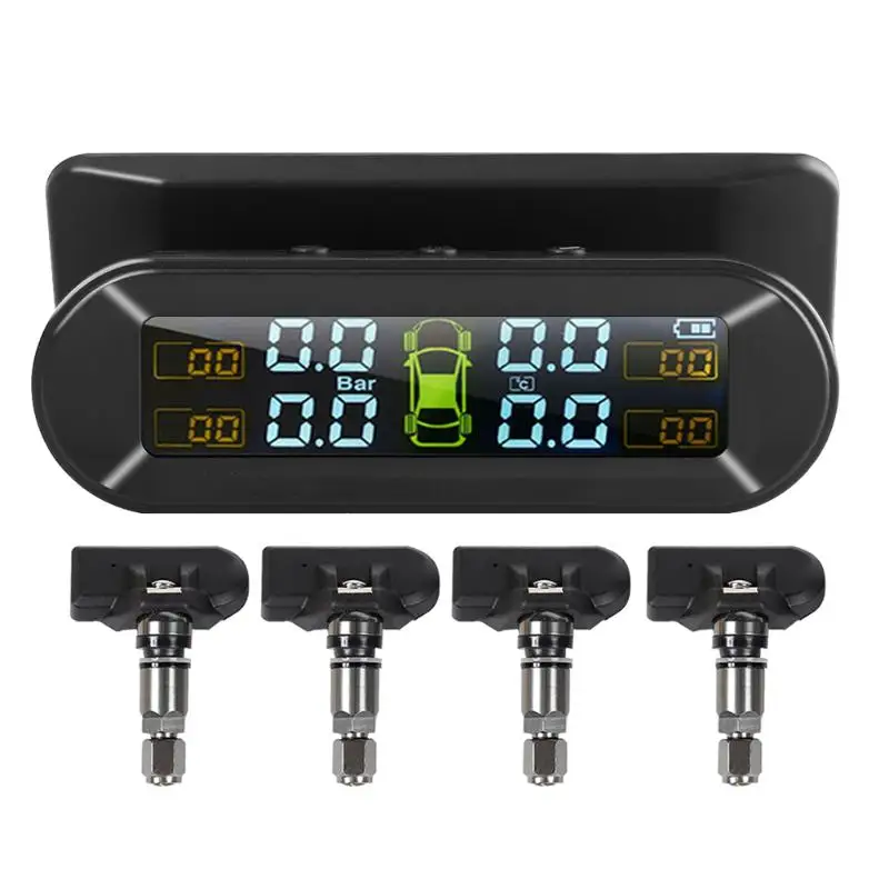 T05 USB или солнечная зарядка автомобиля TPMS система мониторинга давления в шинах HD цифровой ЖК-дисплей сигнализация с 4 датчиками - Тип: Built-in