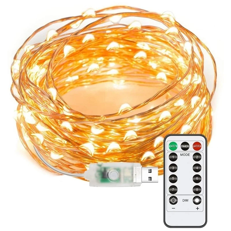 1/2PCS LED String Lights 33ft 100 LED USB Plug in Fairy String Lights 8 Modes Copper Wire Lights Waterproof Remote Control Timer wire lamps warm white led lights waterproof battery operated remote control led string lights with dimmable timer for garden