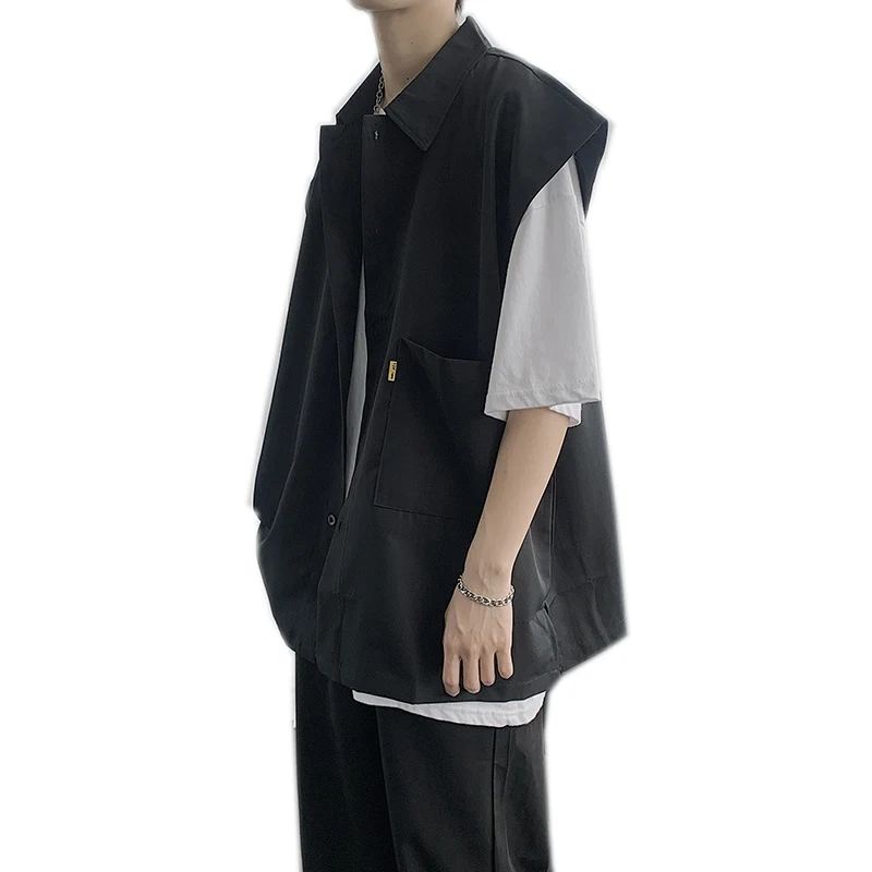 2021 Men Shirts Half-sleeve Turn-down Collar  Summer Japanese Korean Style Loose Shirt vest Harajuku Outwear Streetwear Tops