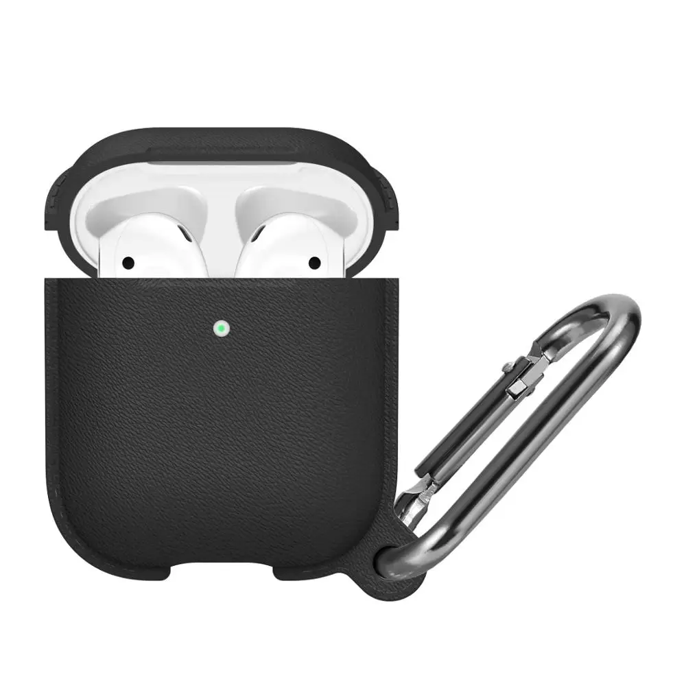 Black Стиль Litchi Мягкий силиконовый чехол для Airpods 1 2 чехол противоударный полный защитный чехол для Airpods чехол с крючком - Цвет: Black